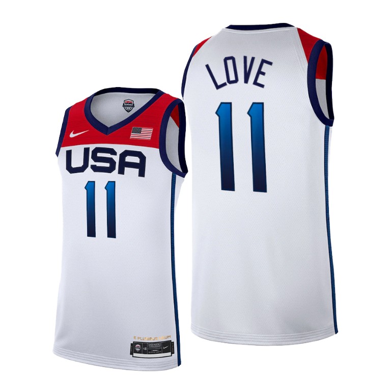 Men's USA Basketball #11 Kevin Love 2021 White Tokyo Olympics Stitched Home Jersey Men's USA Basketball #11 Kevin Love 2021 White Tokyo Olympics Stitched Home Jersey
